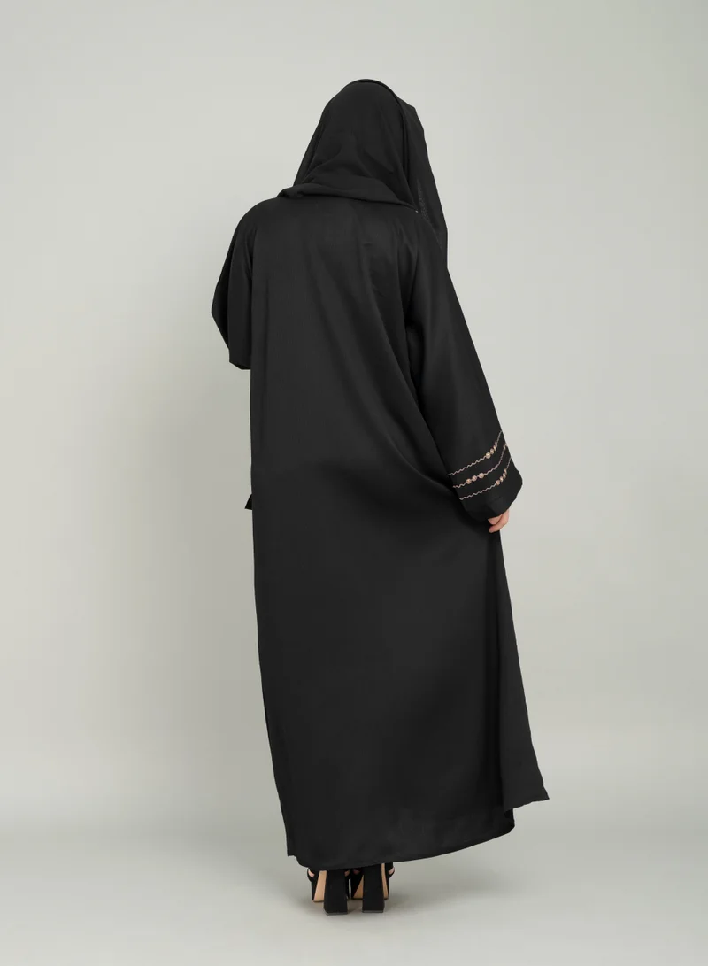 IKKXA Modern Crystal Cascade Emiraati Abaya AIK5077 Black