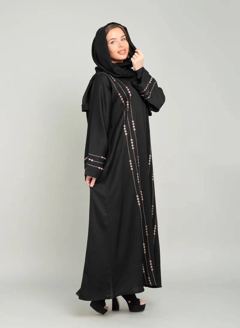 IKKXA Modern Crystal Cascade Emiraati Abaya AIK5077 Black