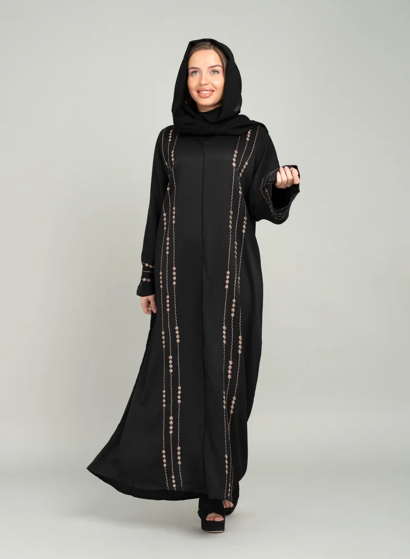 IKKXA Modern Crystal Cascade Emiraati Abaya AIK5077 Black