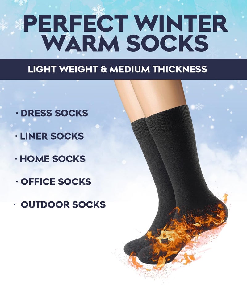 lixia جوارب لكسيا الرجالية من صوف الميرينو الرقيق، دافئة ومريحة لفصل الشتاء، جوارب رسمية متوسطة الساق (3 أزواج - أسود) - Image 3