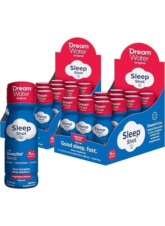 Dream Water مشروب مكمل للمساعدة على النوم؛ الميلاتونين 5 ملغ، GABA، 5-HTP؛ خالٍ من السكر، نكهات طبيعية، بدون ألوان مضافة، 2.5 أونصة من جرعات النوم السائلة، رحيق الليل، 24 قطعة قد تختلف العبوة - Image 1