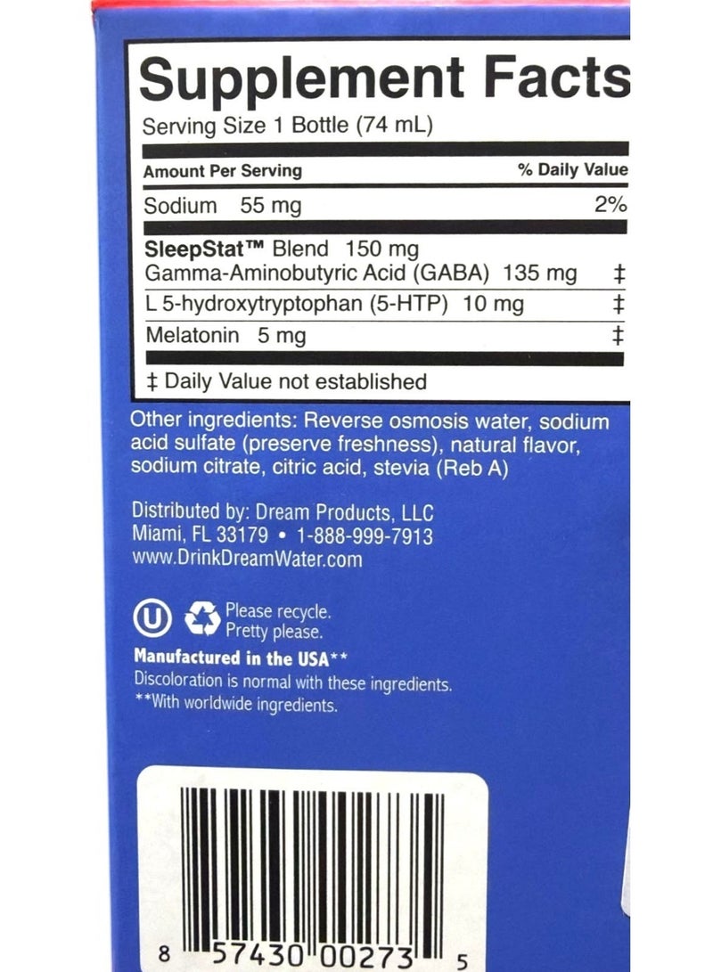 Dream Water مشروب مكمل للمساعدة على النوم؛ الميلاتونين 5 ملغ، GABA، 5-HTP؛ خالٍ من السكر، نكهات طبيعية، بدون ألوان مضافة، 2.5 أونصة من جرعات النوم السائلة، رحيق الليل، 24 قطعة قد تختلف العبوة - Image 4