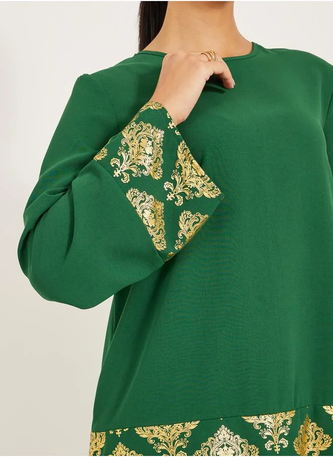 Styli Gold Border print Top and Pant modest set