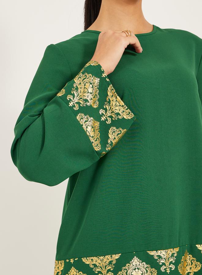 Styli Gold Border print Top and Pant modest set - Image 4