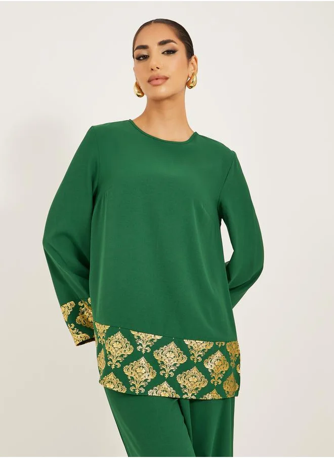 Styli Gold Border print Top and Pant modest set