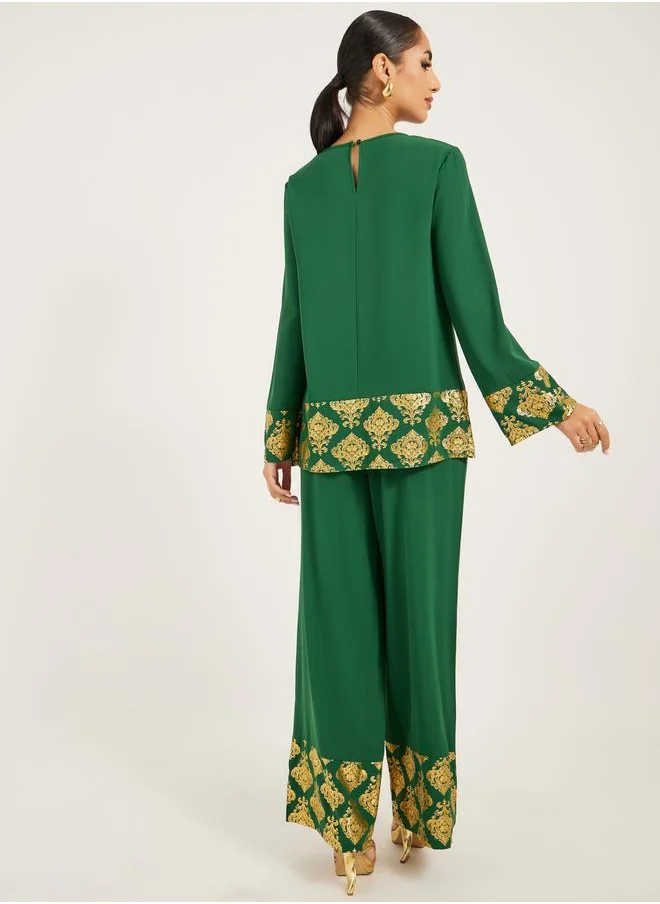 Styli Gold Border print Top and Pant modest set