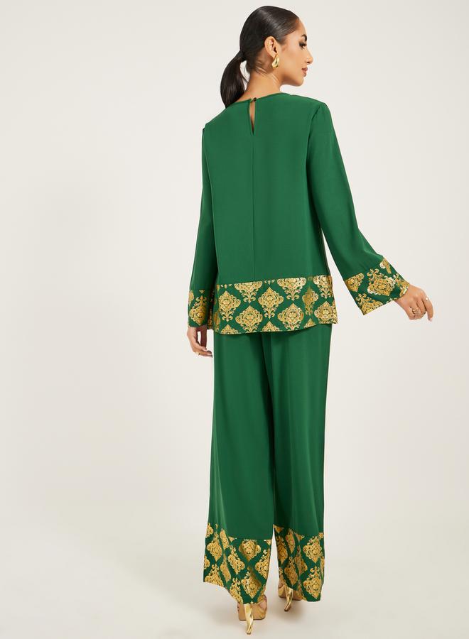 Styli Gold Border print Top and Pant modest set - Image 5