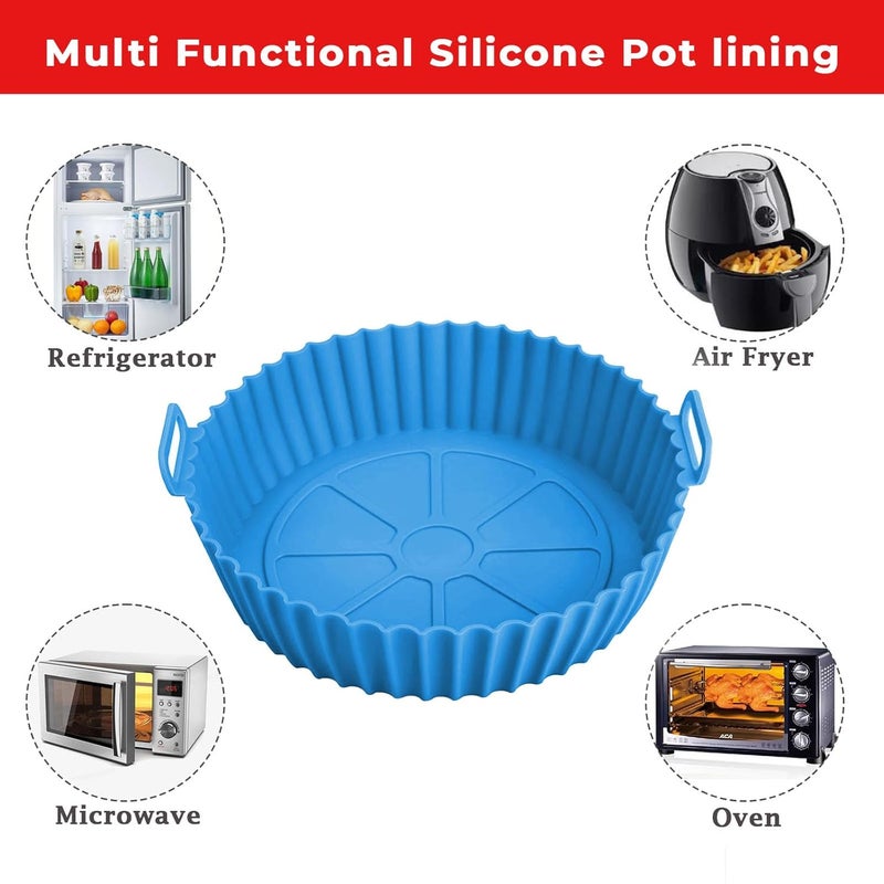 AADHIK Air Fryer Liners Pot 2 Pack I Round Silicone Basket Baking Tray I Pot with Ear Handles I Nonstick Reusable Heat Resistant I Cooking Oven Insert Accessories Multicolor 8 Inch Multicolour - Image 2