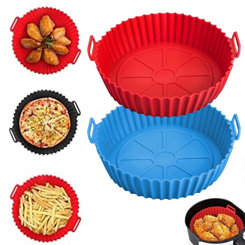 AADHIK Air Fryer Liners Pot 2 Pack I Round Silicone Basket Baking Tray I Pot with Ear Handles I Nonstick Reusable Heat Resistant I Cooking Oven Insert Accessories Multicolor 8 Inch Multicolour - Image 1