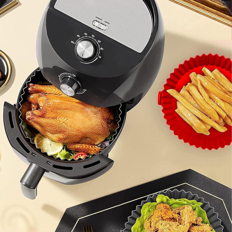 AADHIK Air Fryer Liners Pot 2 Pack I Round Silicone Basket Baking Tray I Pot with Ear Handles I Nonstick Reusable Heat Resistant I Cooking Oven Insert Accessories Multicolor 8 Inch Multicolour - Image 3