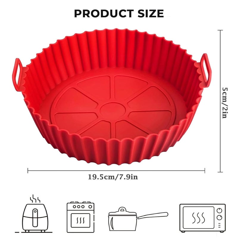 AADHIK Air Fryer Liners Pot 2 Pack I Round Silicone Basket Baking Tray I Pot with Ear Handles I Nonstick Reusable Heat Resistant I Cooking Oven Insert Accessories Multicolor 8 Inch Multicolour - Image 5