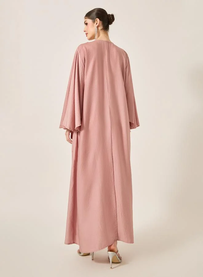 Styli Styli Satin Angel Sleeve Embellished V-Neck Jalabyia