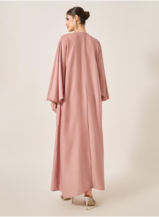 Styli - Satin Angel Sleeve Embellished V-Neck Jalabyia - Image 1