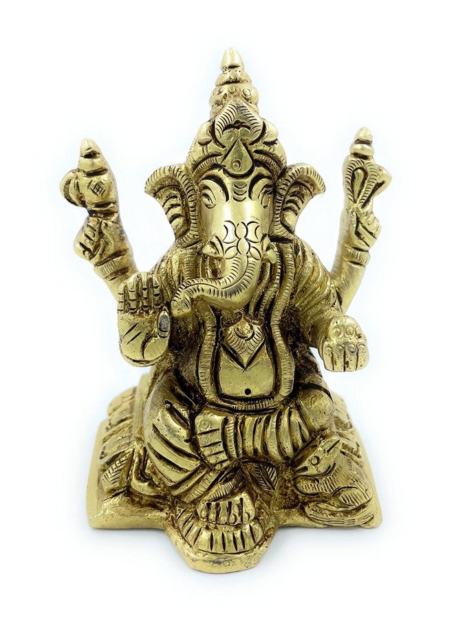 Achleshwar Pure Ashtadhatu Right Hand Sund(Trunk) Lord Ganesh Idol in Chowki Shaped Base with Musak(Mouse)|Office||Home||Temple||Gift|Handcarved Superfine Finish Lacquer Coated. - Image 1