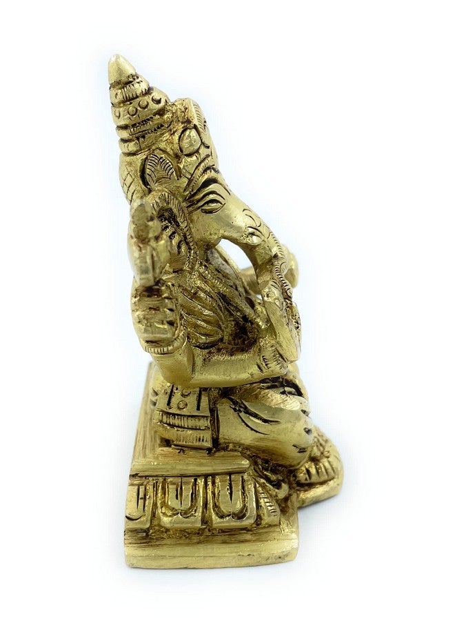 Achleshwar Pure Ashtadhatu Right Hand Sund(Trunk) Lord Ganesh Idol in Chowki Shaped Base with Musak(Mouse)|Office||Home||Temple||Gift|Handcarved Superfine Finish Lacquer Coated. - Image 2
