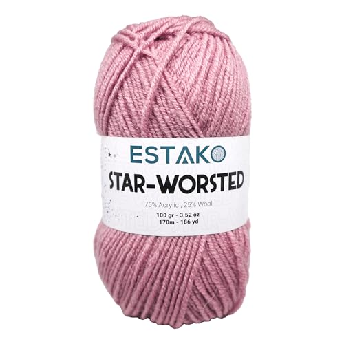 Estako Star-Worsted Yarn - 75% Acrylic 25% Wool - Soft Medium Weight #4-100g (3.52oz) - 170m (186yds) - Crochet & Knitting Yarn (43142 - Rose) - Image 1