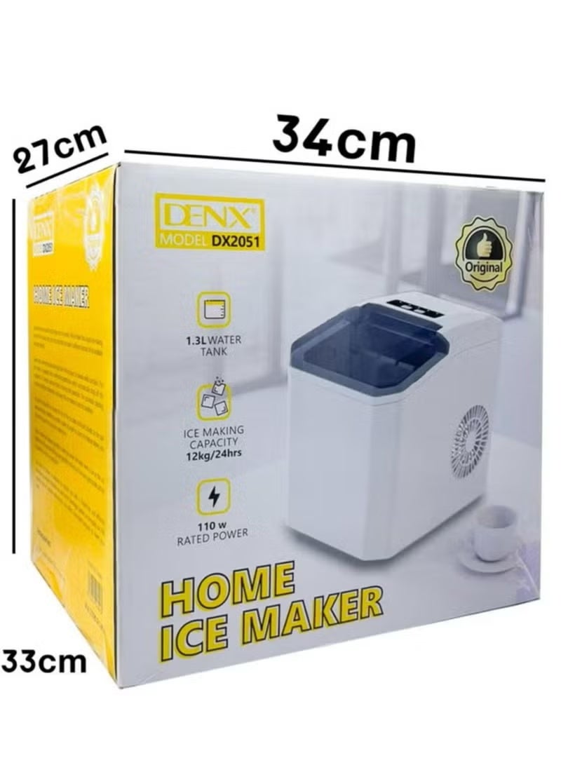 Denx ​​ice maker Enjoy fresh ice anytime The Denx DX2051 produces up to 12 kg of ice per day, with 9 cubes ready in just 10 minutes. It features a stylish design and a 1.3-liter water tank. - Image 5