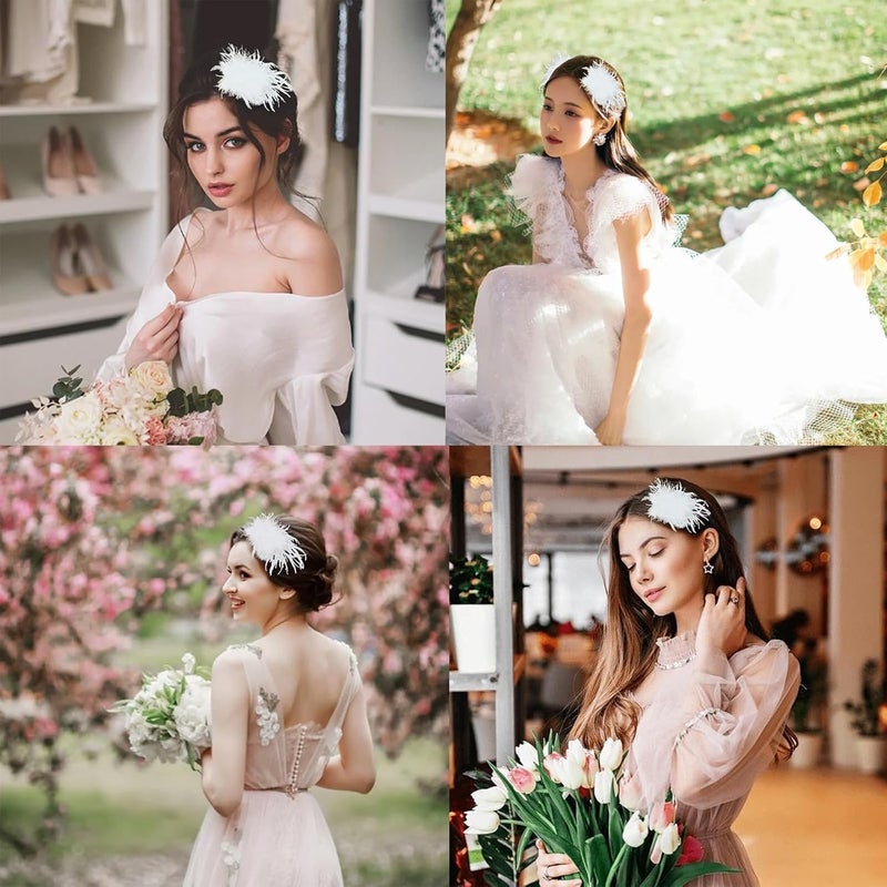 2 Pcs Feather Hair Clip Artificial Swan Ostrich Alloy Ballet Style Hair Pins Women Bride Wedding Party Festival Stage Performance Hair Accessories White - Image 2