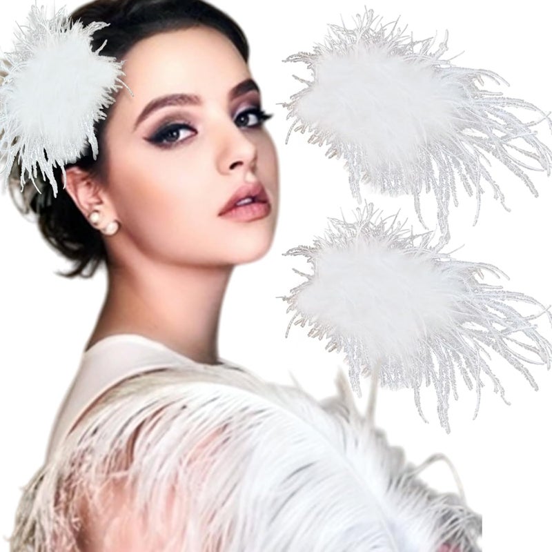 2 Pcs Feather Hair Clip Artificial Swan Ostrich Alloy Ballet Style Hair Pins Women Bride Wedding Party Festival Stage Performance Hair Accessories White - Image 1