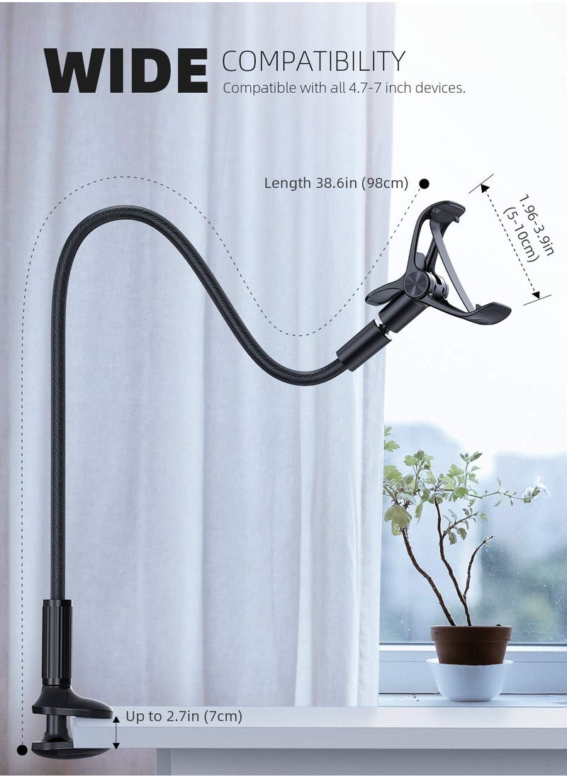 Lamicall - Gooseneck Phone Holder For Bed Overall Length 38.6 Inch Flexible Leather Wrapped Arm 360 Adjustable Clamp Clip Overhead Cell Phone Mount Stand For Desk Compatible With All Cellphone 4 To 7 Inch - Image 1