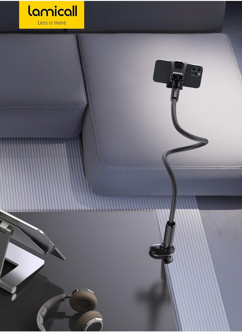 Lamicall - Gooseneck Phone Holder For Bed Overall Length 38.6 Inch Flexible Leather Wrapped Arm 360 Adjustable Clamp Clip Overhead Cell Phone Mount Stand For Desk Compatible With All Cellphone 4 To 7 Inch - Image 1