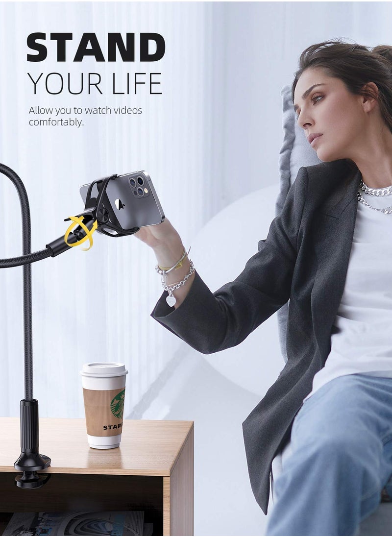 Lamicall - Gooseneck Phone Holder For Bed Overall Length 38.6 Inch Flexible Leather Wrapped Arm 360 Adjustable Clamp Clip Overhead Cell Phone Mount Stand For Desk Compatible With All Cellphone 4 To 7 Inch - Image 1