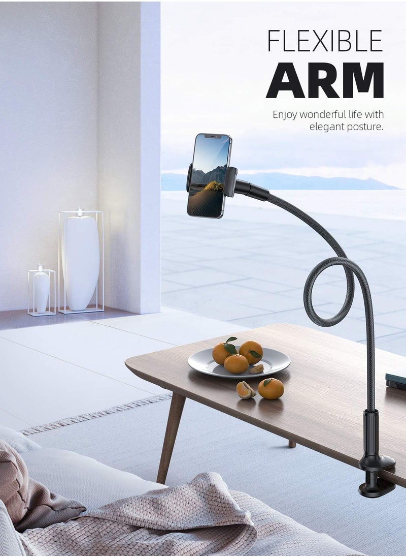 Lamicall - Gooseneck Phone Holder For Bed Overall Length 38.6 Inch Flexible Leather Wrapped Arm 360 Adjustable Clamp Clip Overhead Cell Phone Mount Stand For Desk Compatible With All Cellphone 4 To 7 Inch - Image 1