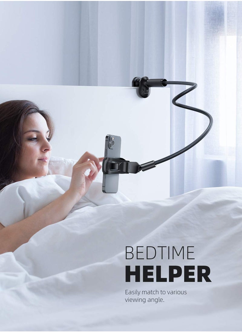 Lamicall - Gooseneck Phone Holder For Bed Overall Length 38.6 Inch Flexible Leather Wrapped Arm 360 Adjustable Clamp Clip Overhead Cell Phone Mount Stand For Desk Compatible With All Cellphone 4 To 7 Inch - Image 1