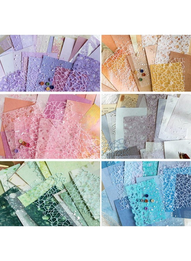 Yuilgdo 156 Sheets Textured Scrapbook Paper & Mesh Fabric Assorted Set +30 Buttons - 6 Pack Mixed Special Paper for DIY Scrapbooking Planner Bullet Junk Journal Supplies Collage Background 3.9x5.5 Inch - Image 2