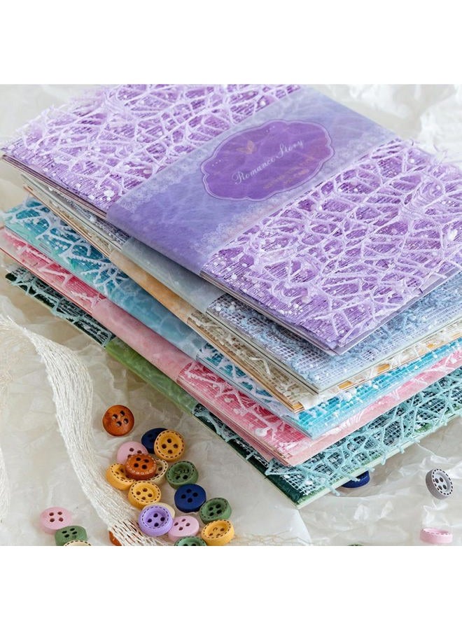 Yuilgdo 156 Sheets Textured Scrapbook Paper & Mesh Fabric Assorted Set +30 Buttons - 6 Pack Mixed Special Paper for DIY Scrapbooking Planner Bullet Junk Journal Supplies Collage Background 3.9x5.5 Inch - Image 5