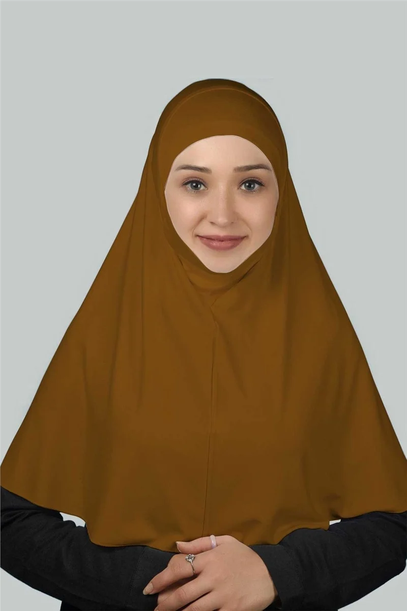 التوبة Ready-made Turban Practical Scarf with Veil Hijab with Nikap - Prayer Cover Soufflé (Xl) - Tan