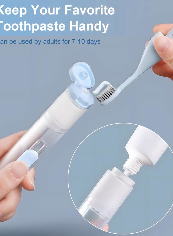 First-zgel 2 Packs Toothbrushes Kit Fold Travel Size Built-in Travel Toothpaste Container, Including 4 Cleaner Head Soft Bristles for Travel, Camping, School, Business Trip (Blue, White) - Image 3