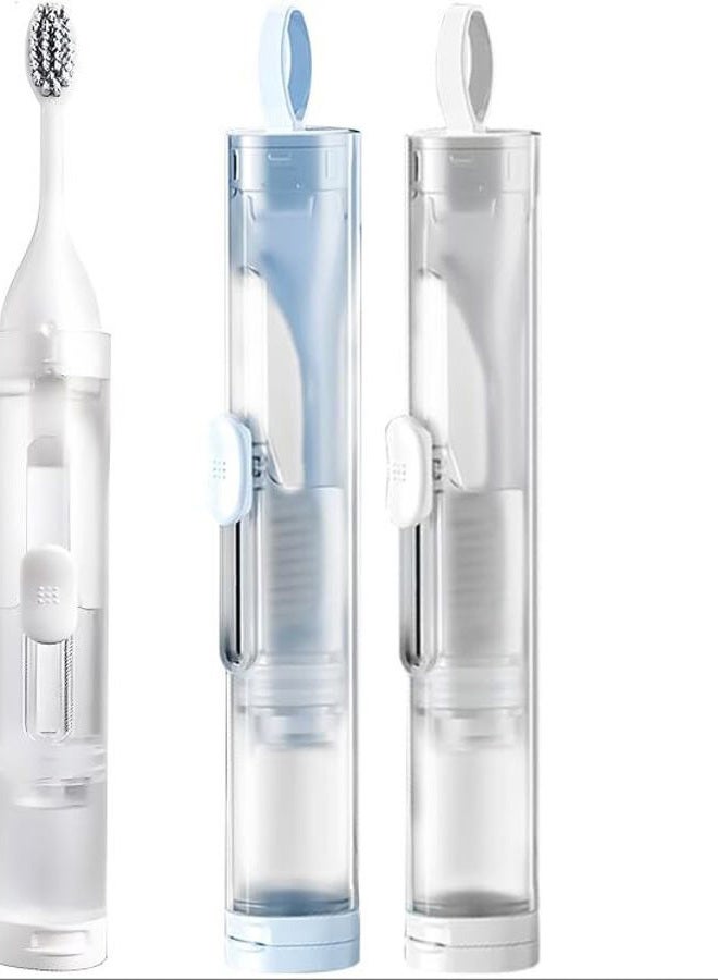 First-zgel 2 Packs Toothbrushes Kit Fold Travel Size Built-in Travel Toothpaste Container, Including 4 Cleaner Head Soft Bristles for Travel, Camping, School, Business Trip (Blue, White) - Image 1