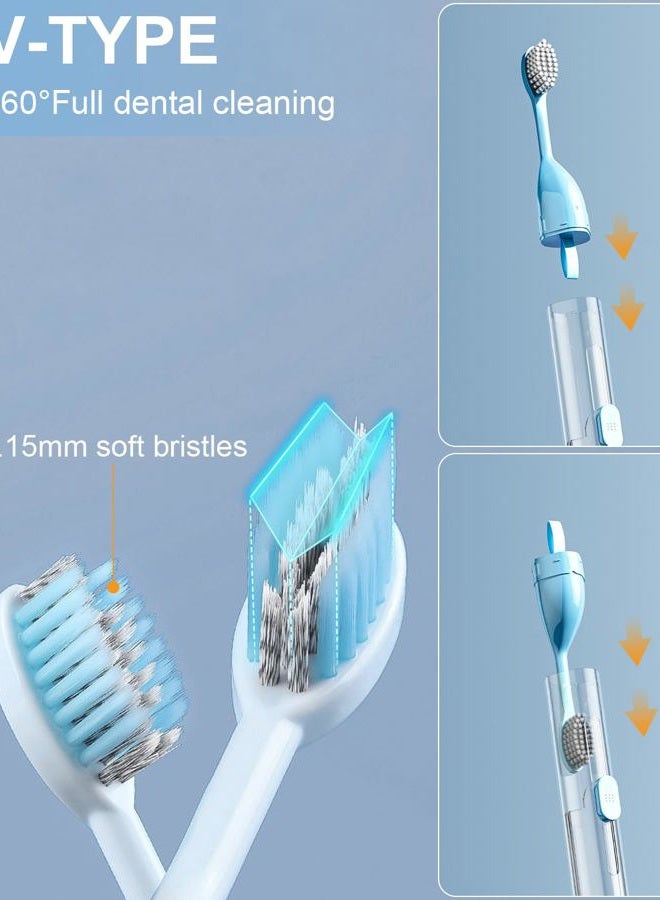 First-zgel 2 Packs Toothbrushes Kit Fold Travel Size Built-in Travel Toothpaste Container, Including 4 Cleaner Head Soft Bristles for Travel, Camping, School, Business Trip (Blue, White) - Image 4