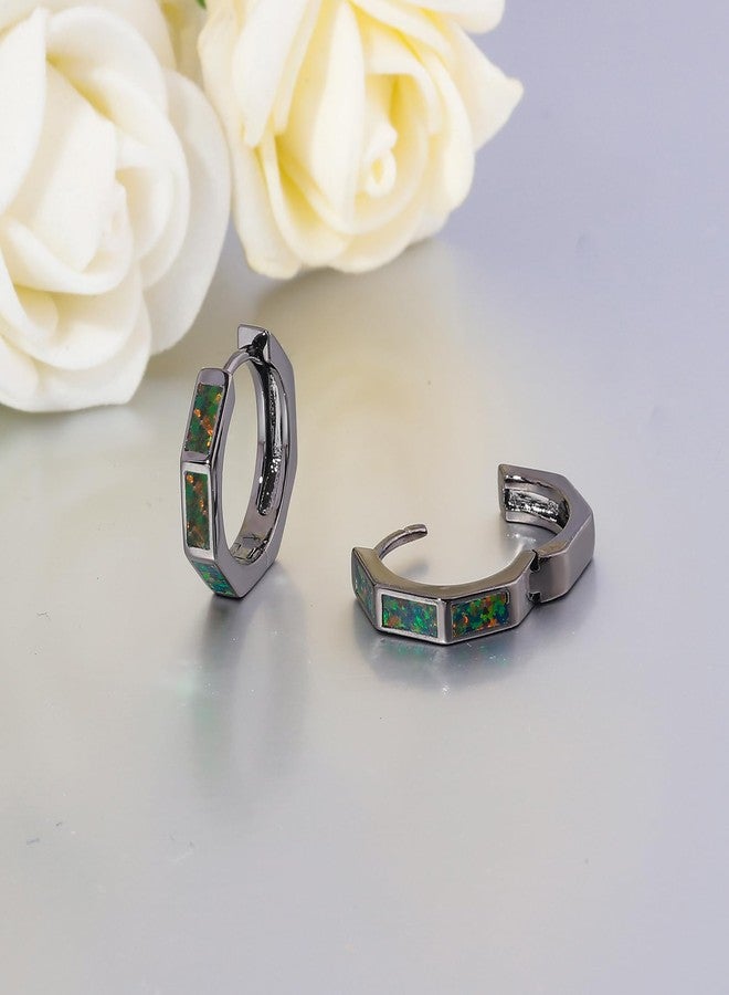 CiNily Hoop Earrings for Women Hypoallergenic, Black Opal Hexagon Huggie Earrings 14K Black Gold | Mini Hoop Earrings | Small Hoops for Sensitive Ear, Birthday Jewelry Gift - Image 5