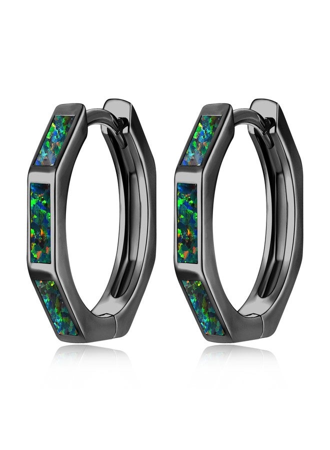 CiNily Hoop Earrings for Women Hypoallergenic, Black Opal Hexagon Huggie Earrings 14K Black Gold | Mini Hoop Earrings | Small Hoops for Sensitive Ear, Birthday Jewelry Gift - Image 1