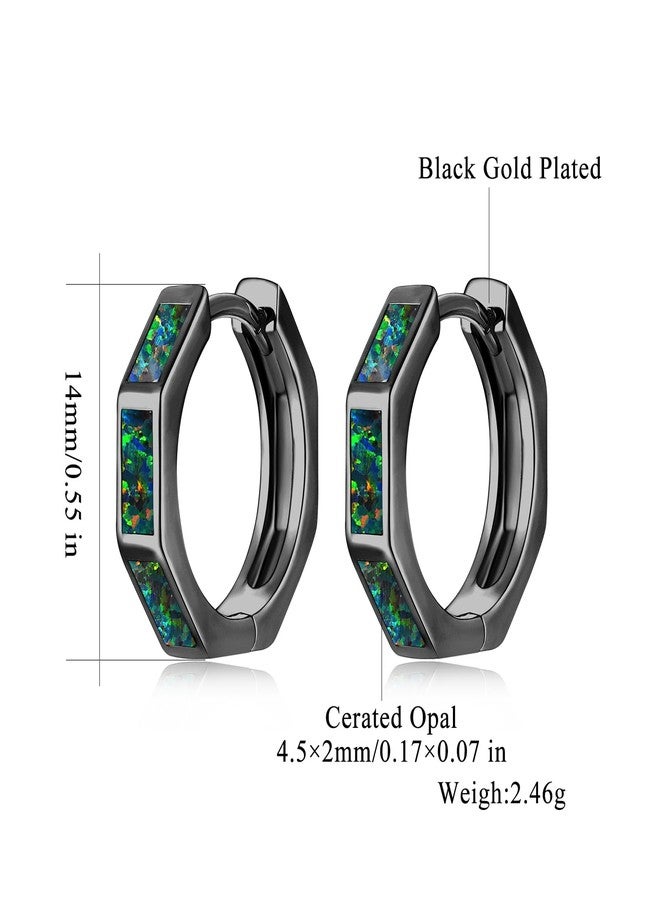 CiNily Hoop Earrings for Women Hypoallergenic, Black Opal Hexagon Huggie Earrings 14K Black Gold | Mini Hoop Earrings | Small Hoops for Sensitive Ear, Birthday Jewelry Gift - Image 3