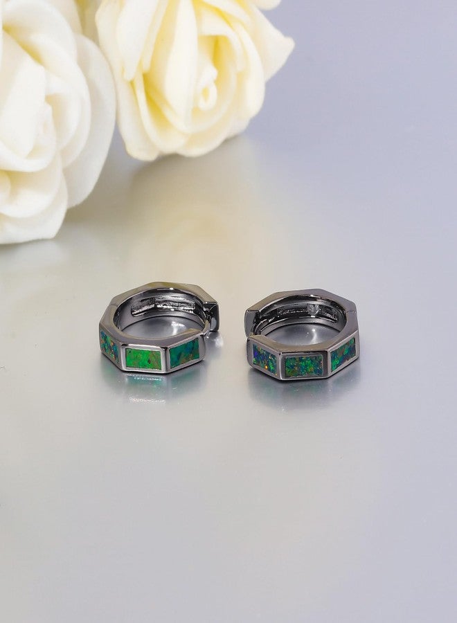 CiNily Hoop Earrings for Women Hypoallergenic, Black Opal Hexagon Huggie Earrings 14K Black Gold | Mini Hoop Earrings | Small Hoops for Sensitive Ear, Birthday Jewelry Gift - Image 4