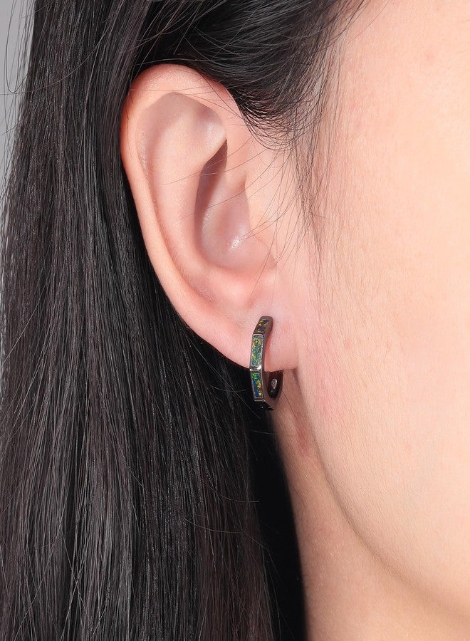 CiNily Hoop Earrings for Women Hypoallergenic, Black Opal Hexagon Huggie Earrings 14K Black Gold | Mini Hoop Earrings | Small Hoops for Sensitive Ear, Birthday Jewelry Gift - Image 2