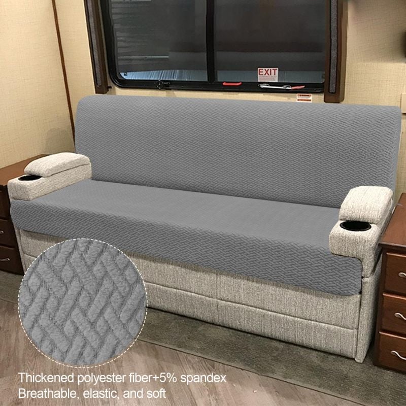 غطاء أريكة RV المكون من قطعتين - طقم أغطية قابلة للتمدد لأريكة قابلة للطي - غطاء أريكة سرير بتثبيت مرن محكم - واقي أريكة من الألياف الدقيقة مقاوم للحيوانات الأليفة لأثاث RV أثناء السفر - Image 2