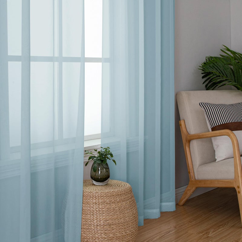 OWENIE Sheer Curtains 96 inches Long for Bedroom Living Room  Solid Light Filtering Fimly Sheer Curtains with Rod Pocket Top  Soft Sheer Long Curtains  Each 42Wx96L inch  Sky Blue - Image 4