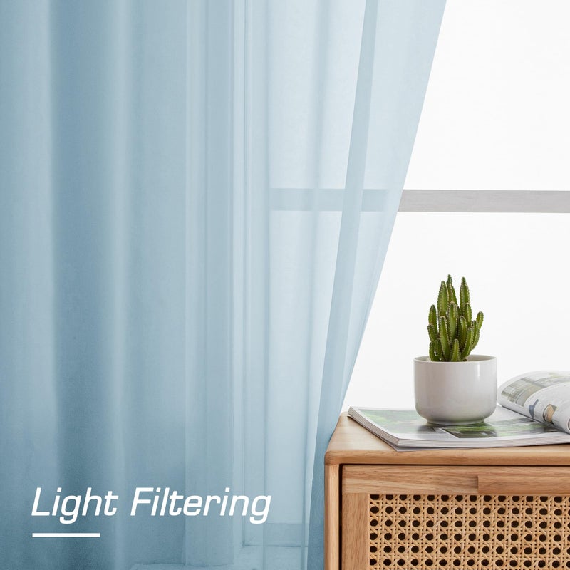 OWENIE Sheer Curtains 96 inches Long for Bedroom Living Room  Solid Light Filtering Fimly Sheer Curtains with Rod Pocket Top  Soft Sheer Long Curtains  Each 42Wx96L inch  Sky Blue - Image 3