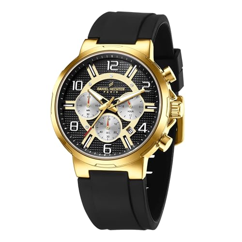 Daniel Hechter Paris Beaubourg Collection Multifunctional Watch for Men with Textured Round Dial and Silicon Strap-DHM1009 (Gold) - Image 1