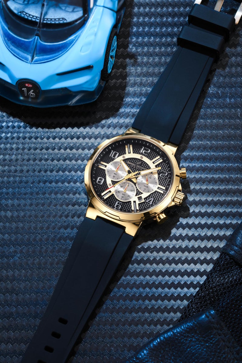 Daniel Hechter Paris Beaubourg Collection Multifunctional Watch for Men with Textured Round Dial and Silicon Strap-DHM1009 (Gold) - Image 4