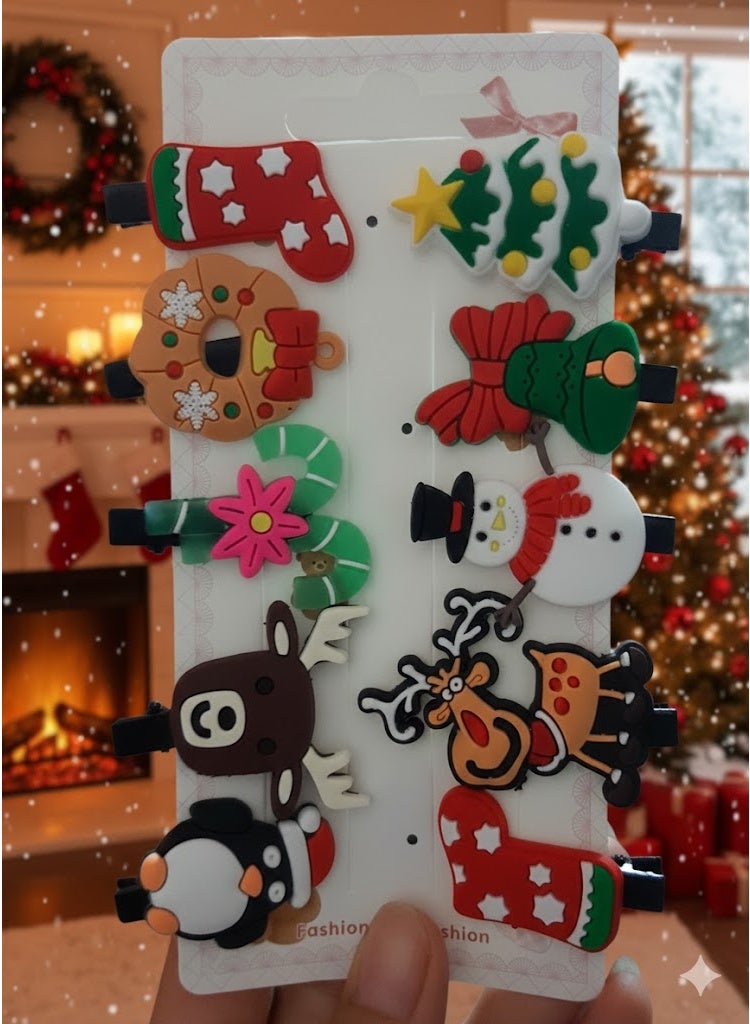 مجموعة من 10 قطع من مشابك الشعر اللطيفة لعيد الميلاد الكريسماس