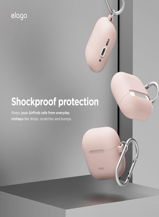 elago Compatible with AirPods 4 Case - Premium Silicone Case with Carabiner, Supports Wireless Charging, Shock Resistant, Full Protection, Headphone Accessories (Sand Pink) - Image 4
