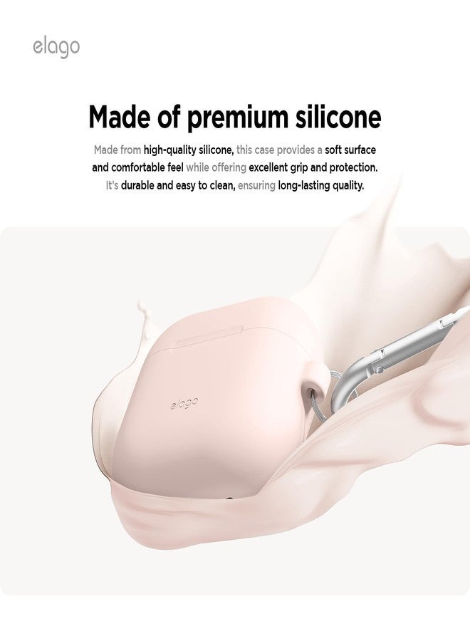 elago Compatible with AirPods 4 Case - Premium Silicone Case with Carabiner, Supports Wireless Charging, Shock Resistant, Full Protection, Headphone Accessories (Sand Pink) - Image 3