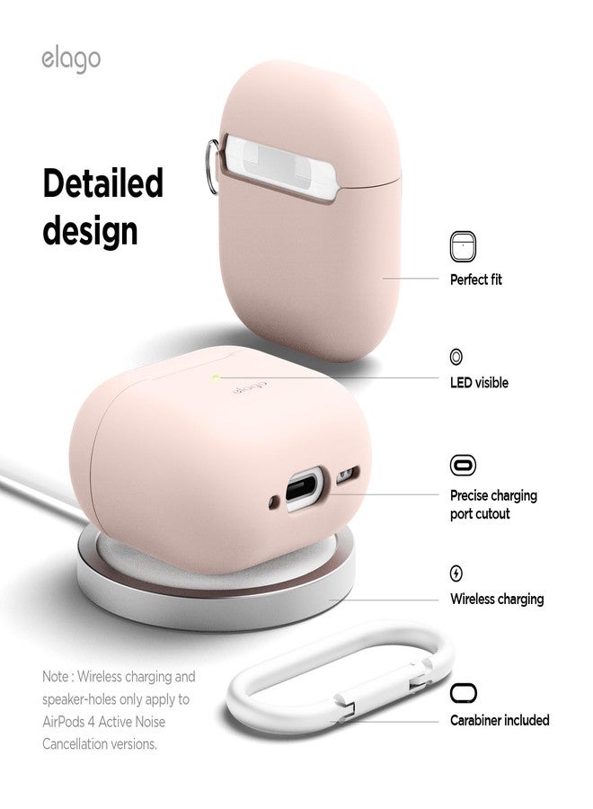 elago Compatible with AirPods 4 Case - Premium Silicone Case with Carabiner, Supports Wireless Charging, Shock Resistant, Full Protection, Headphone Accessories (Sand Pink) - Image 5