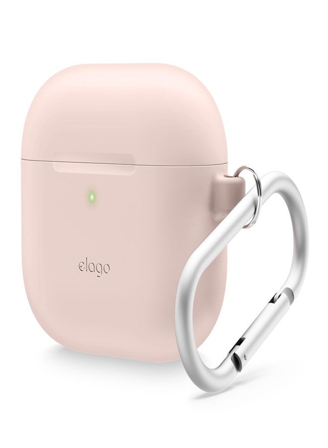 elago Compatible with AirPods 4 Case - Premium Silicone Case with Carabiner, Supports Wireless Charging, Shock Resistant, Full Protection, Headphone Accessories (Sand Pink) - Image 1
