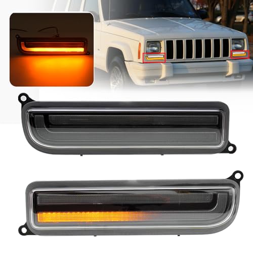 Mingrui test 2PCS Sequential LED Front Turn Signal Lights for 1997-2001 Jeep Cherokee XJ - Amber LED Bumper Signals, White Parking, Front Corner Side Marker Lamps - OEM Replacement 55055142 Clear Lens - Image 1
